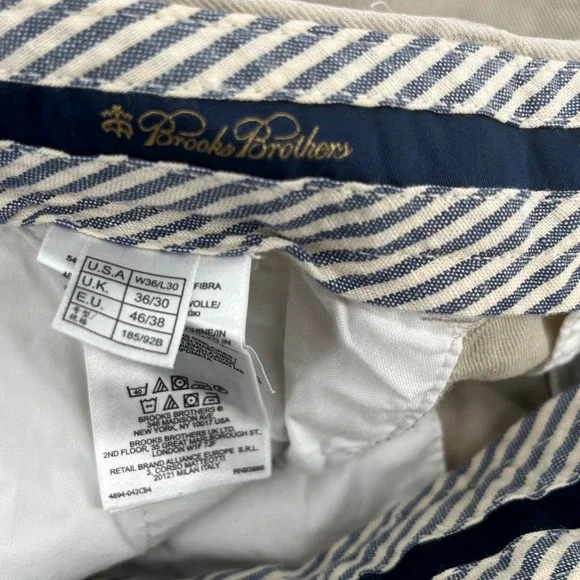 Brooks Brothers Clark Chinos Khaki Linen Cotton Irish Baird McNutt Mens 36x30 - Picture 5 of 9